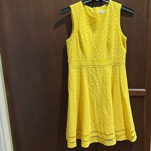 Calvin Klein Fit and Flare Yellow Lace Dress Size 10
